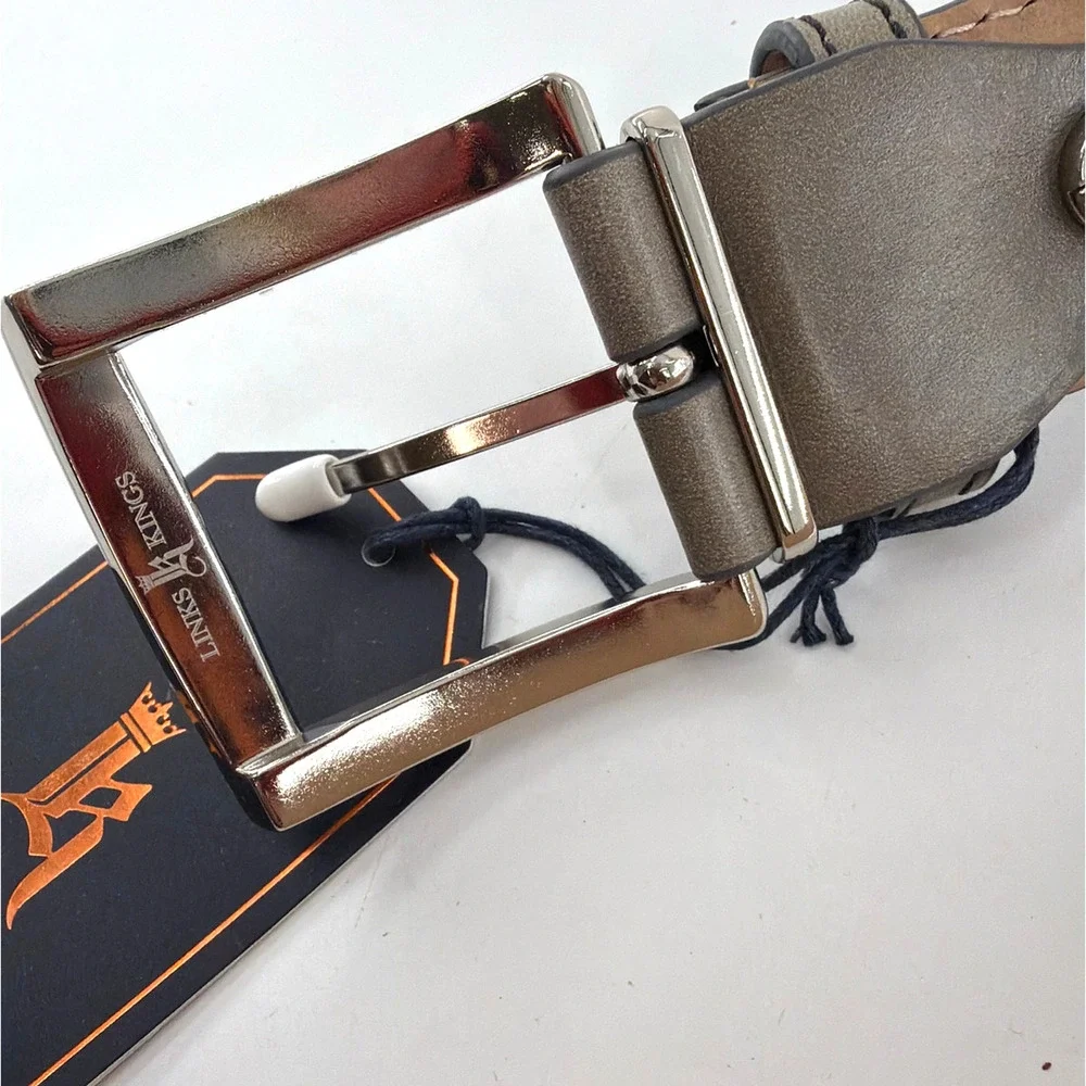 Links and Kings Men's Gray Leather Italian Smooth Belt Size 40